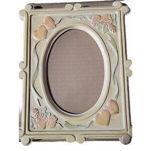 8x10 Frame  Faux Wood Carved 4x6 Oval Opening Pastel Hearts Roses Ribbons Vtg